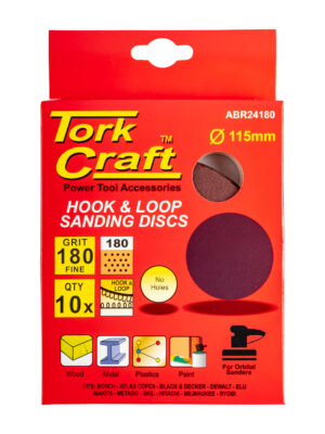 SANDING DISC 115MM 180 GRIT 10/PACK HOOK AND LOOP