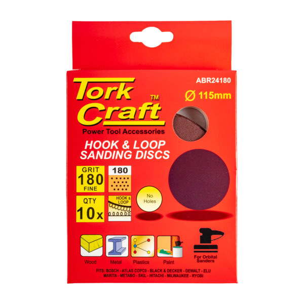 ABR24180.jpg SANDING DISC 115MM 180 GRIT 10/PACK HOOK AND LOOP