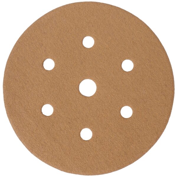 ABR94150.jpg GOLD DISC (50 PIECES) 150 GRIT 150MM X 6+1 HOLES HOOK AND LOOP