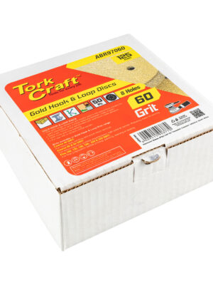 GOLD DISC (50 PIECES) 60 GRIT 125MM X 8 HOLES HOOK AND LOOP
