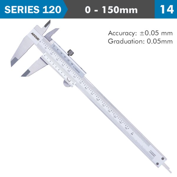 AC120-006-14.jpg VERNIER CALIPER 150MM 0.05MM ACC. DIN862 0.05MM GRAD. S/STEEL