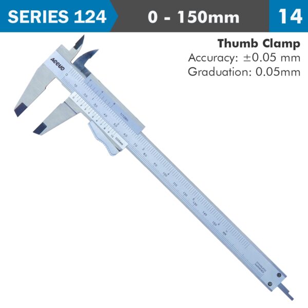 AC124-006-14.jpg VERNIER CALIPER 150MM AUTO THUMB CLAMP 0.05MM ACC. 0.05MM GRAD. S/STEE