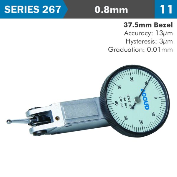 AC261-008-12.jpg DIAL TEST INDICATOR 0.8MM 37.5MM BEZELD 0.013MM ACC. 0.01MM GRAD