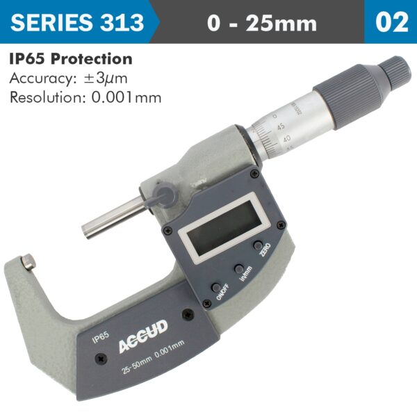 AC313-001-02.jpg DIG. OUTSIDE MICROMETER 25MM 0.003MM ACC IP65. 0.001MM RES.