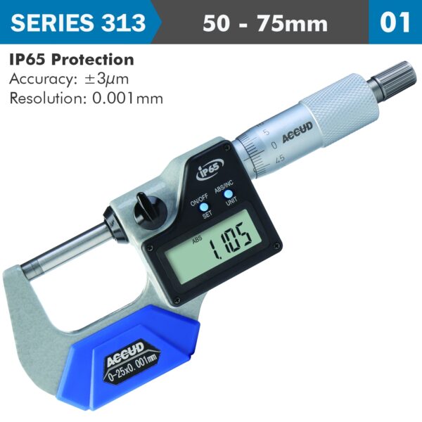 AC313-003-01.jpg DIG. OUTSIDE MICROMETER 50-75MM 0.003MM ACC. IP65 0.001MM RES.