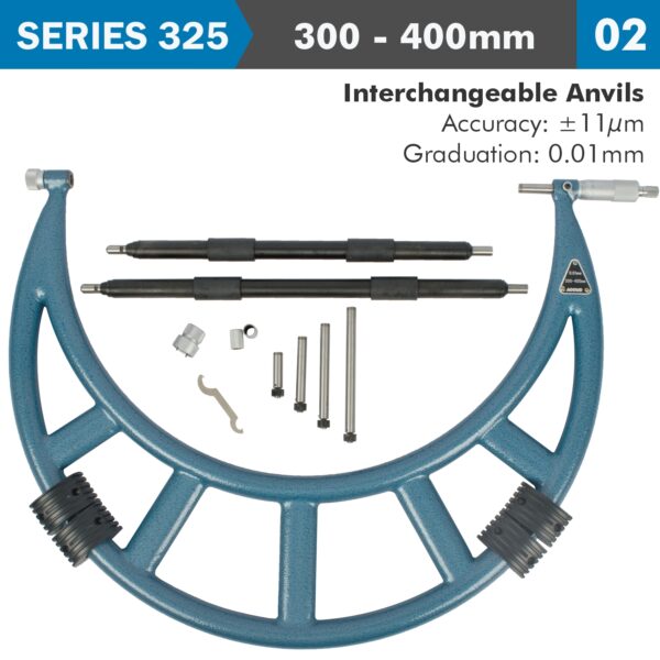 AC325-016-02.jpg OUTSIDE MICROMETER 300-400MM 0.004MM ACC. 0.01MM GRAD. WITH INTERCH. A