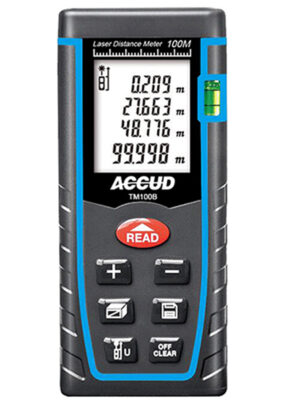 ACTM100.jpg LASER DISTANCE METER 2X1.5V AAA BAT. 1MM RES 1.5MM ACC. 0.1M-100M RANG