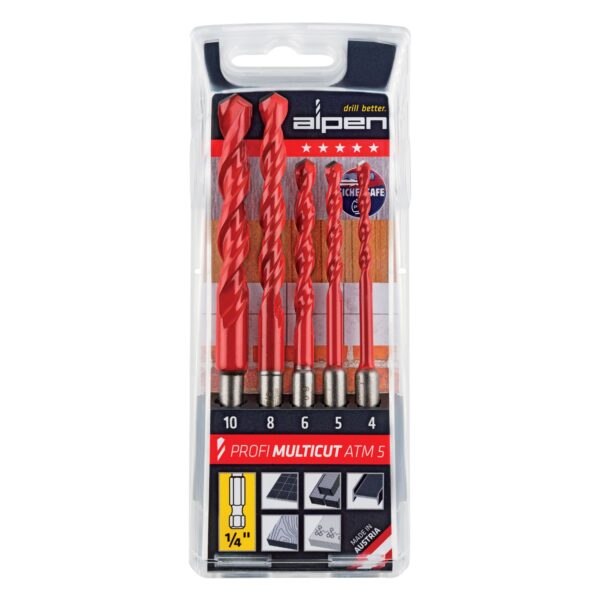 ALP20ATM5.jpg MULTICUT DRILL BIT SET 5 PIECE HEX SHANK 4 5 6 8 10mm
