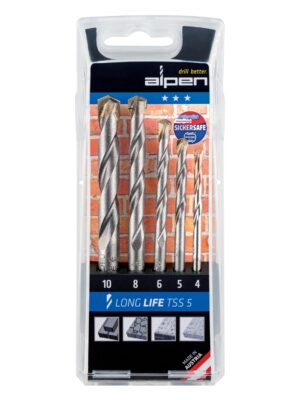 MASONRY DRILL BIT SET 5 PIECE LONG LIFE 4 5 6 8 10