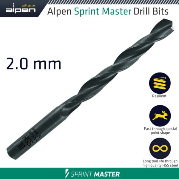 ALP61402-1.jpg HSS SPRINT MASTER 2MM X1 61502 SLEEVED DIN338 ALPEN DRILL BIT