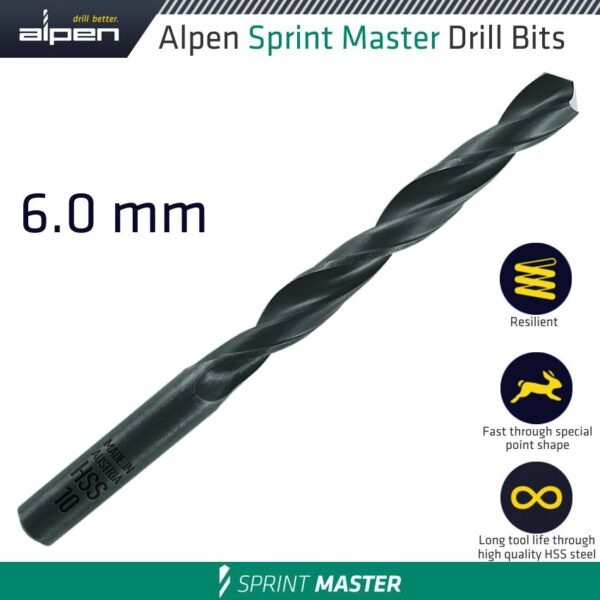 ALP61406-1.jpg HSS SPRINT MASTER 6MM X1 SLEEVED DIN338 ALPEN DRILL BIT
