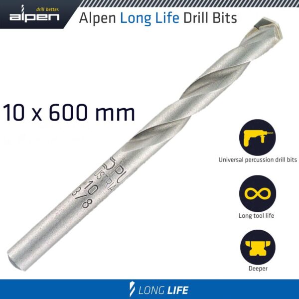 ALP61710.jpg MASONRY DRILL BIT LONG LIFE 10 X 600MM POUCH