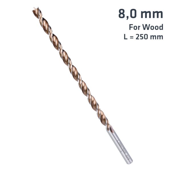 TIMBER TWIST 8MM X 250 LONG WOOD DRILL BIT SLEEVED