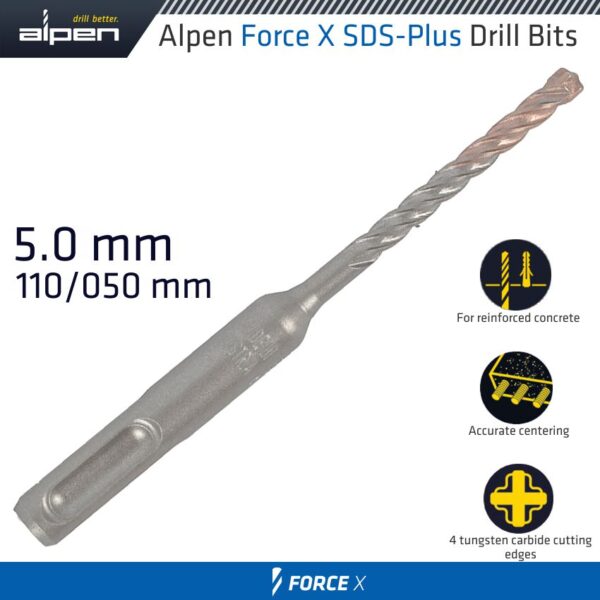 ALP762005.jpg FORCE X 5.0 x 110/050 SDS-PLUS REBAR DRILL BIT X4 CUTTING EDGES - BULK
