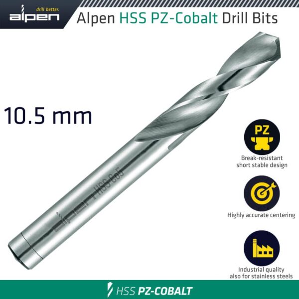 ALP9010105.jpg ALPEN COBALT DRILL SHORT BULK 10.50MM
