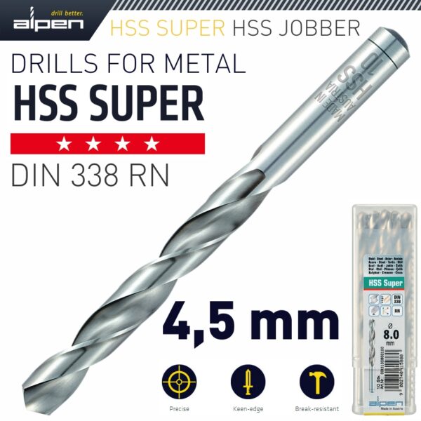 ALP951045.jpg HSS SUPER DRILL BIT 4.5MM BULK
