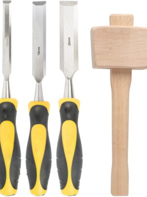 CHISEL SET WOOD 3 PIECE PLUS WOODEN MALLET BLISTER