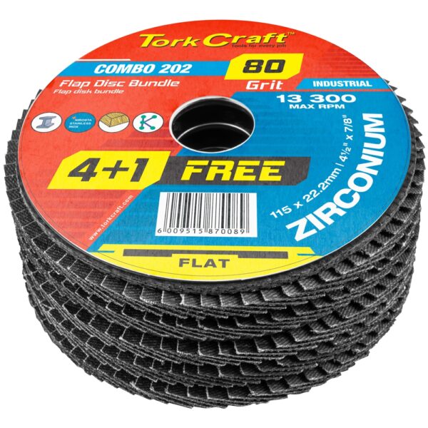COMBO20202.jpg FLAP DISC ZIRCONIUM 115MM 80 GRIT FLAT 4+1 FREE