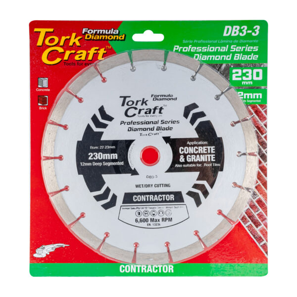 DIAMOND BLADE SEGMENTED 230MM FOR CONCRETE 12MM DEEP SEGMENTS