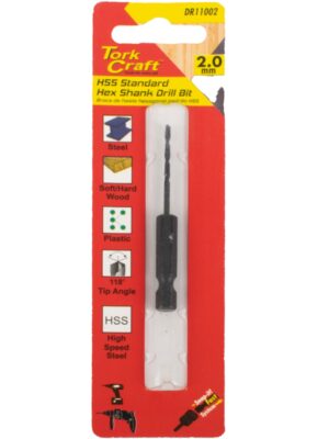 DRILL BIT HSS STANDARD 2.0MM HEX SHANK 1/CARD