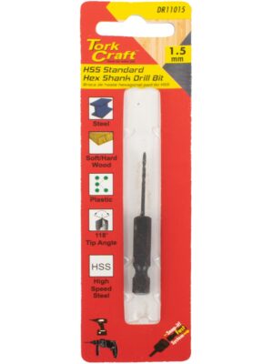 DRILL BIT HSS STANDARD 1.5MM HEX SHANK 1/CARD