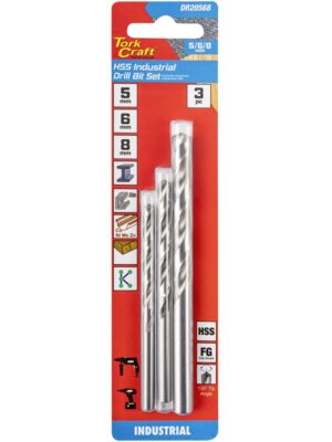 DRILL BIT HSS 3PC SET 5-6-8MM INDUSTRIAL 135 GROUND