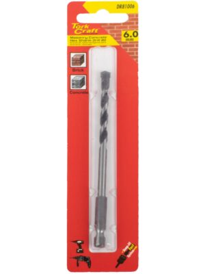 DRILL BIT MASONRY/CONCRETE 6.0MM HEX SHANK 1/CARD