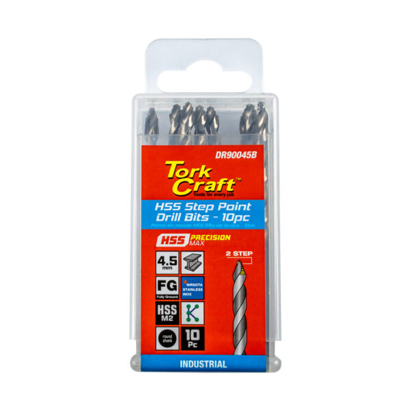 DR90045B.jpg PRECISION-MAX STEP POINT 4.5MM HSS DRILL 10 PACK