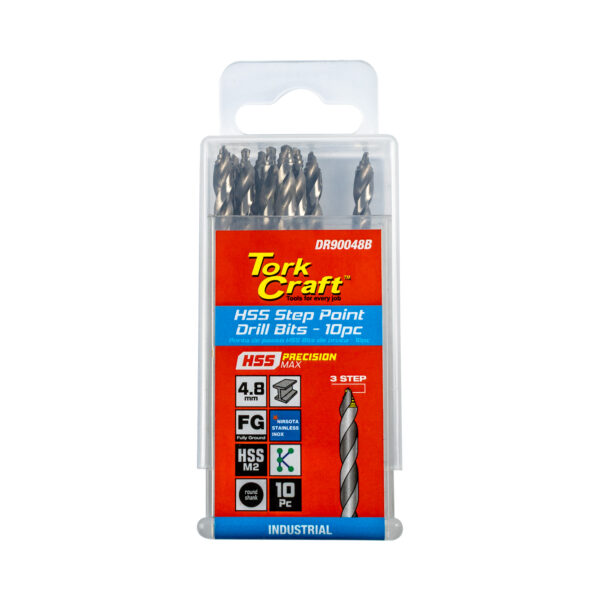 DR90048B.jpg PRECISION-MAX STEP POINT 4.8MM HSS DRILL 10 PACK