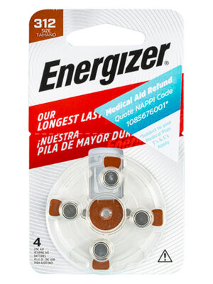 HEARING AID BATTERY 312 BROWN-4PACK ZINC AIR ENERGIZER