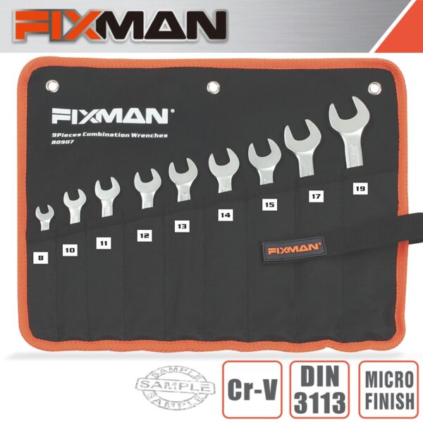 FIX20B0907.jpg FIXMAN 9PCS COMBINATION SPANNER SET 8-10-11-12-13-14-15-17-19
