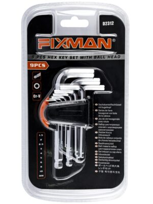 FIXMAN HEX KEY METRIC W/BALL HEAD 9PCE 1.5-10MM