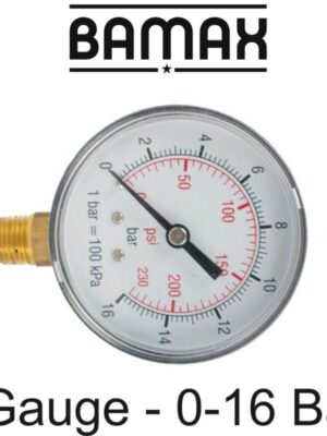 PRESSURE GAUGE 0-16BAR 1/4LOWER63MM PACKAGED