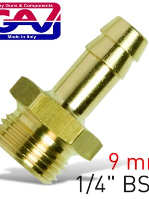 BRASS HOSE TAIL 1/4 M X 9MM