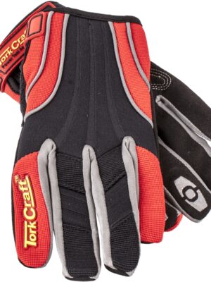 MECHANICS GLOVE MEDIUM SYNTHETIC LEATHER REINFORCED PALM SPANDEX RED