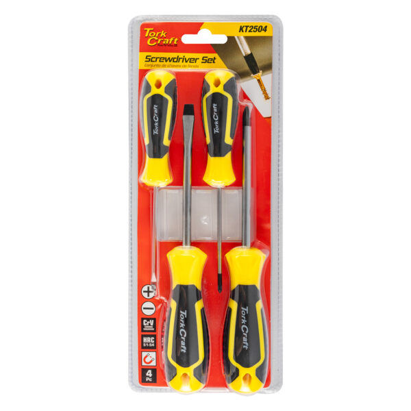 KT2504.jpg 4PC SCREWDRIVER SET ( PH2X100MM PH0X75MM SL3X75MM 6X100MM)