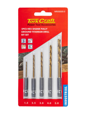 DRILL BIT SET 5PCS HSS FULLY GROUND TITANIUM HEX SHANK 1.5/2.5/3/4/5MM