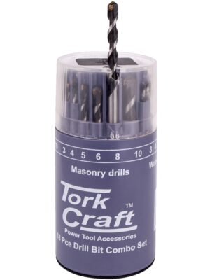 DRILL BIT 18 SET COMBO WOOD + MASONRY + HSS IN PLASTIC CONTAINER
