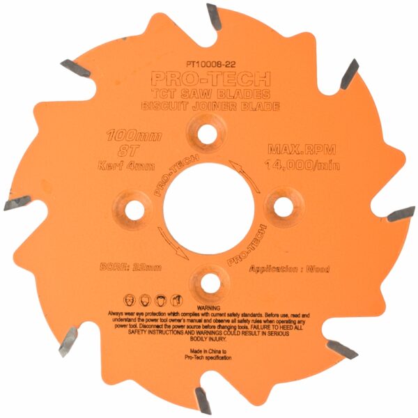 PT10008-22.jpg SAW BLADE TCT 100X3.96X22X8T BISCUIT JOINER WOOD PROF. PRO-TECH