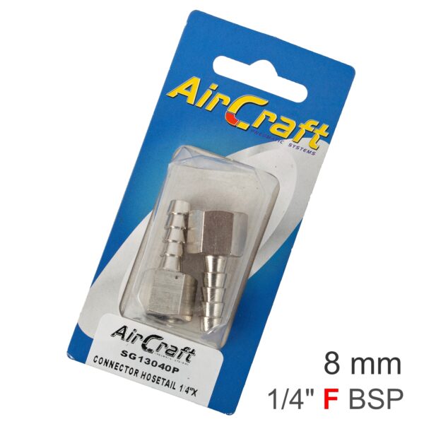 CONNECTOR HOSETAIL 1/4'F X 8MM 2PACK