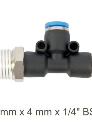 PU HOSE FITTING TEE 4MM X 4MM X 1/4'M