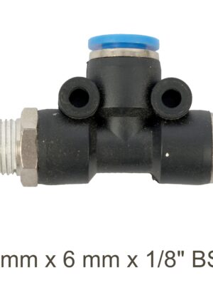 PU HOSE FITTING TEE 6MM X 6MM X 1/8'M