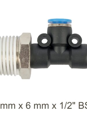 PU HOSE FITTING TEE 6MM X 6MM X 1/2'M