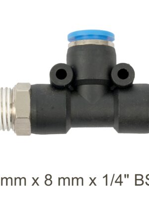 PU HOSE FITTING TEE 8MM X 8MM X 1/4'M