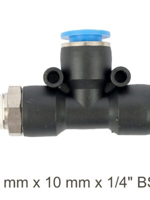 PU HOSE FITTING TEE 10MM X 10MM X 1/4'M