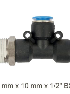 PU HOSE FITTING TEE 10MM X 10MM X 1/2'M