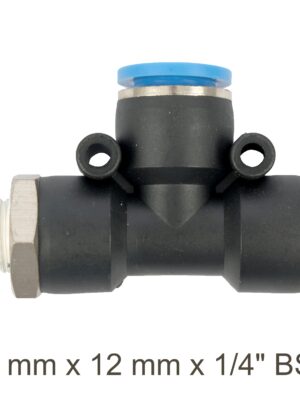 PU HOSE FITTING TEE 12MM X 12MM X 1/4'M