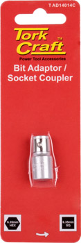 T20AD14014C.jpg SOCKET ADAPTOR COUPLER 1/4'F SQ X 1/4'F HEX CARDED