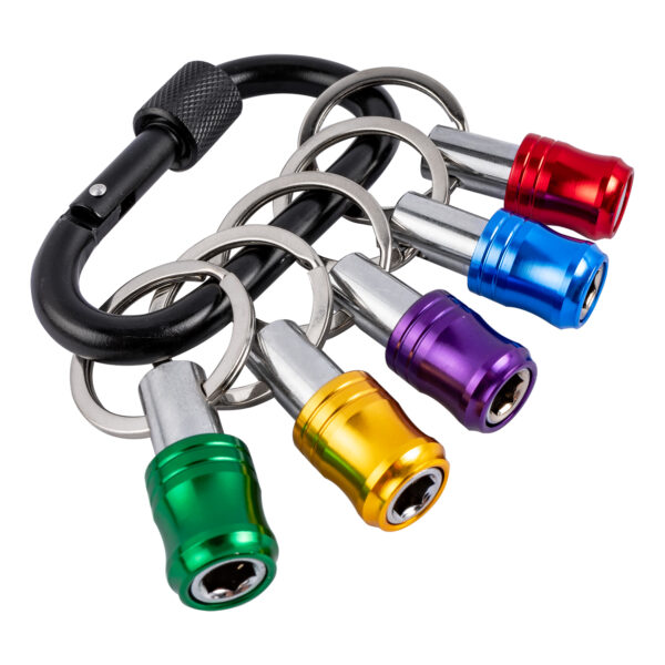 T20BH3505.jpg 5PC QUICK RELEASE BIT HOLDER SET ON CARABINER CLIP