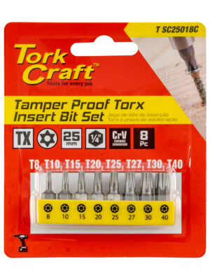 INSERT BIT SET 8PCE TORX TAMPER RESISTANT TX 8 10 15 20 25 27 30 40